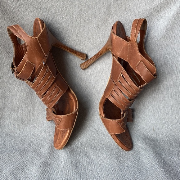 Manolo Blahnik Leather Strappy Sandals Brown 4" Heels Shoes size 36 1/2 - Picture 2 of 9